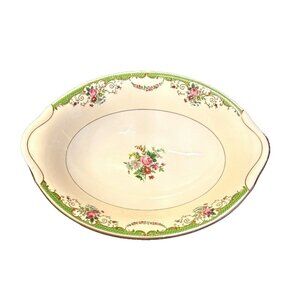 Warwick USA 9.5 " Oval Vegetable Bowl Neoclassical Design Floral Pink Green Gold